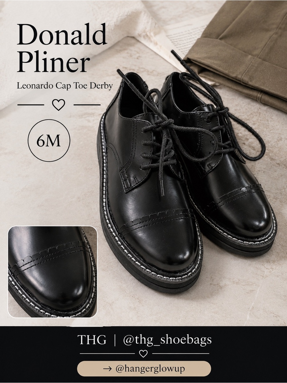 Retail: $198 Donald Pliner Leonardo Black Leather Cap Toe Derby Shoes 6M New